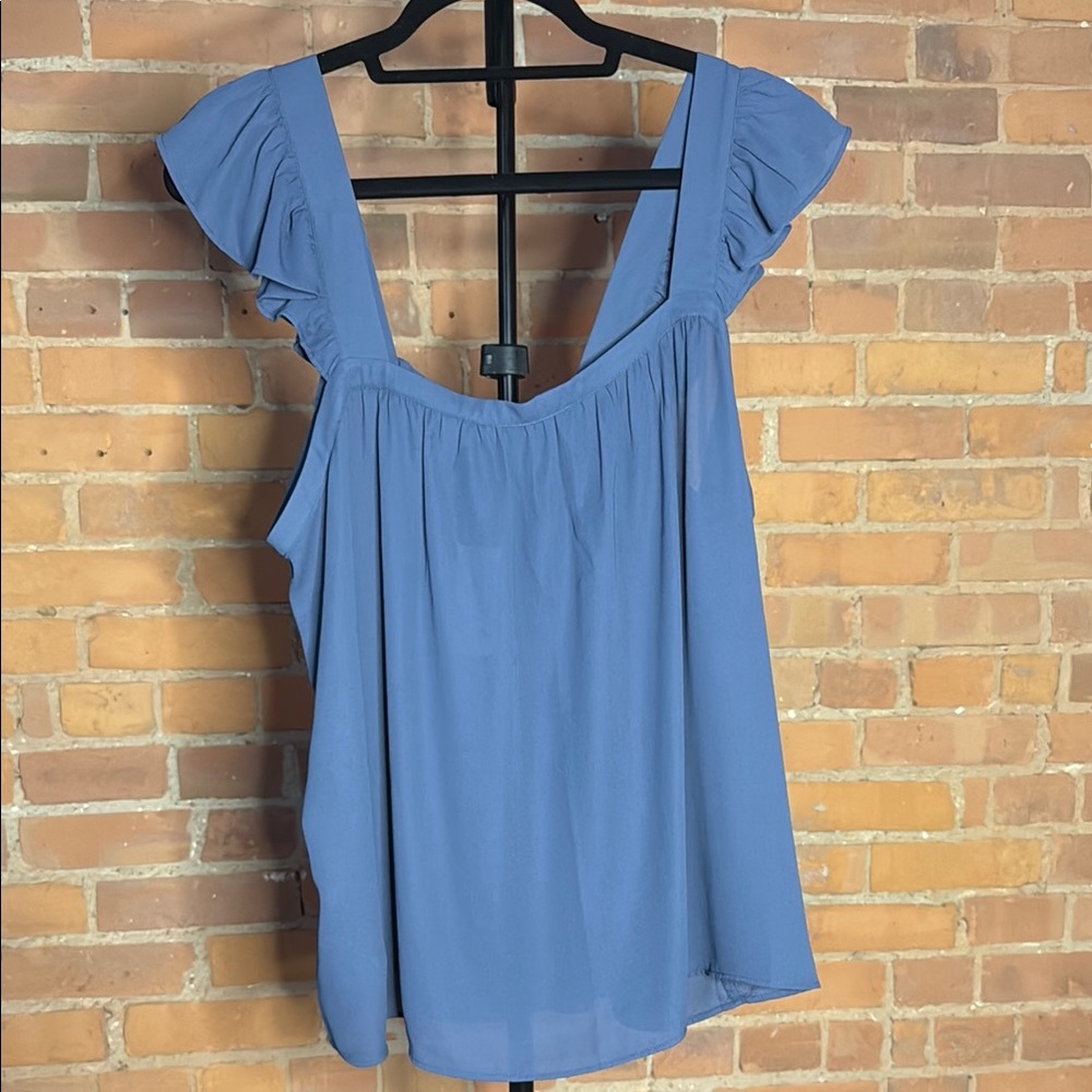 Loft Blue Ruffle Sleeve Women's Top L NWT